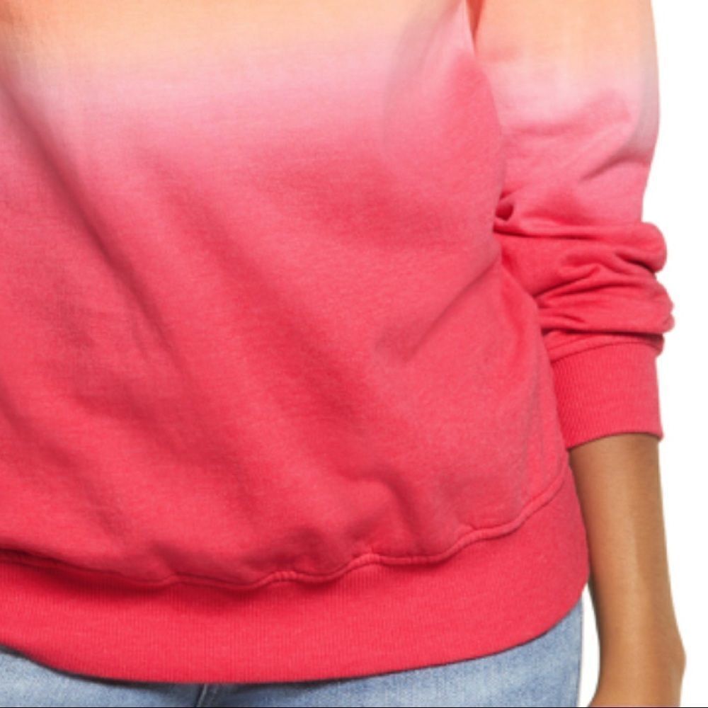BP. Dip Dye Ombré Sweatshirt Crewneck Cotton Blend In Red Orange - Picture 3 of 3